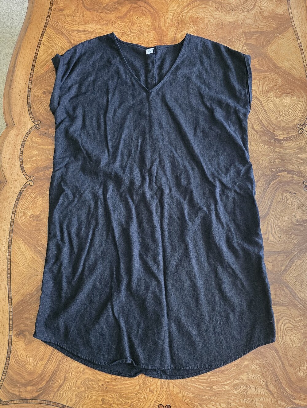 Old Navy Black Linen Blend Button-Back Shirt Dress Womens Size L